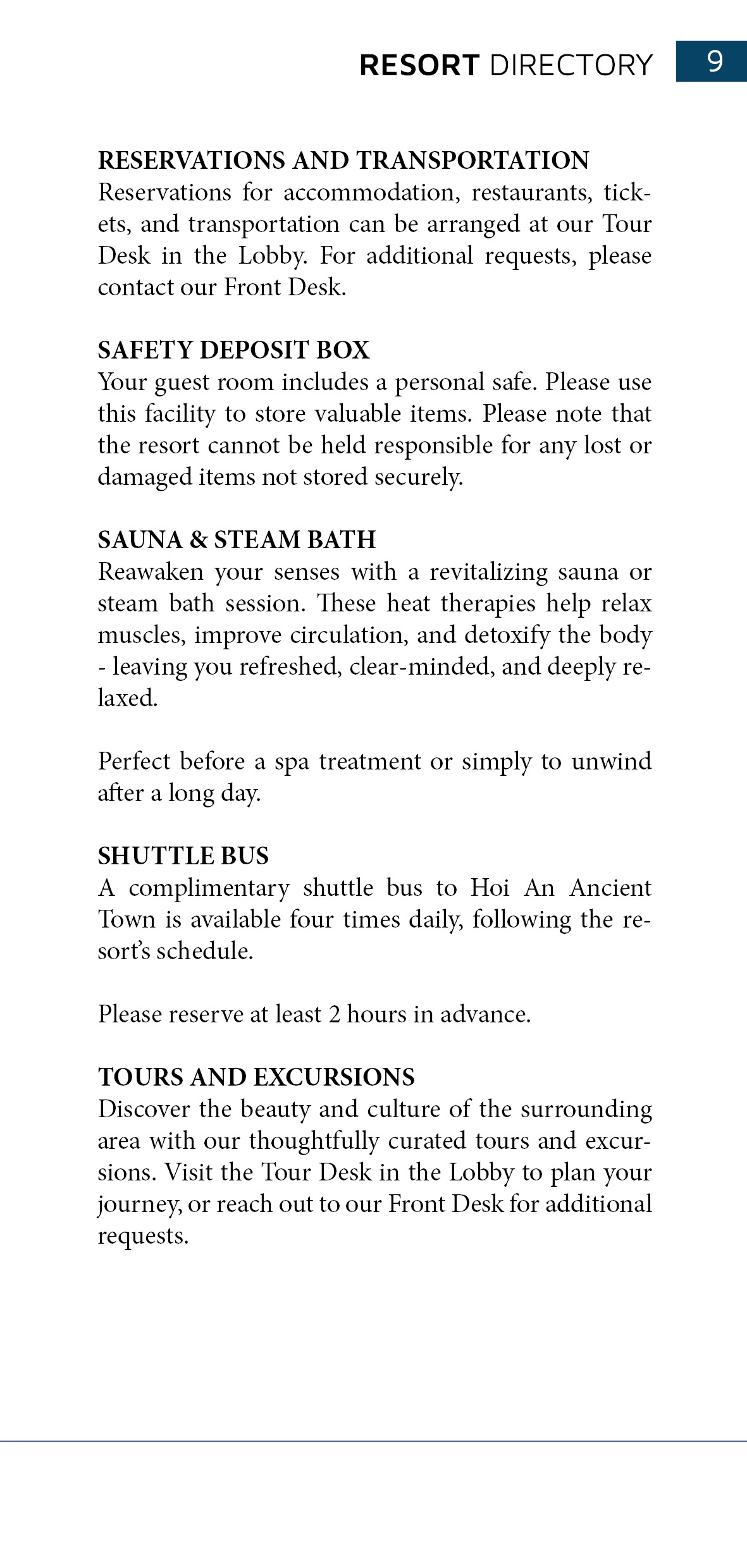 Bliss Hoi An Resort Directory - Facilities